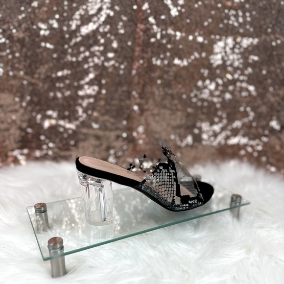 Clear and Black Snake Print Shoes with Clear Heels - Picture 2 of 3